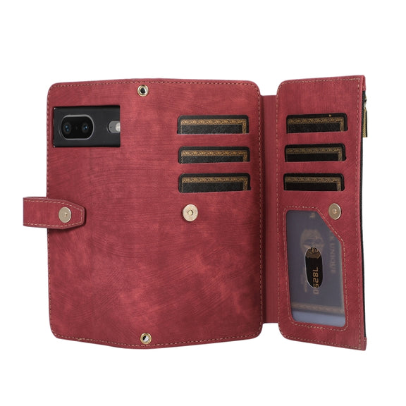 For Google Pixel 7 Dream 9-Card Wallet Zipper Bag Leather Phone Case(Red)