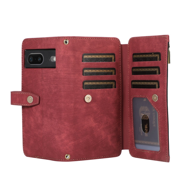 For Google Pixel 7 Dream 9-Card Wallet Zipper Bag Leather Phone Case(Red)