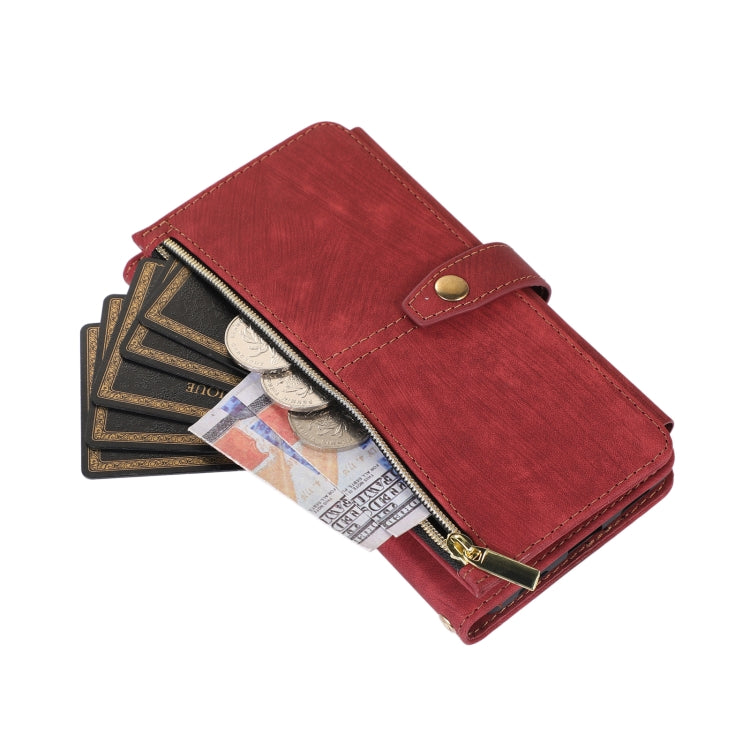 For Google Pixel 7 Dream 9-Card Wallet Zipper Bag Leather Phone Case(Red)
