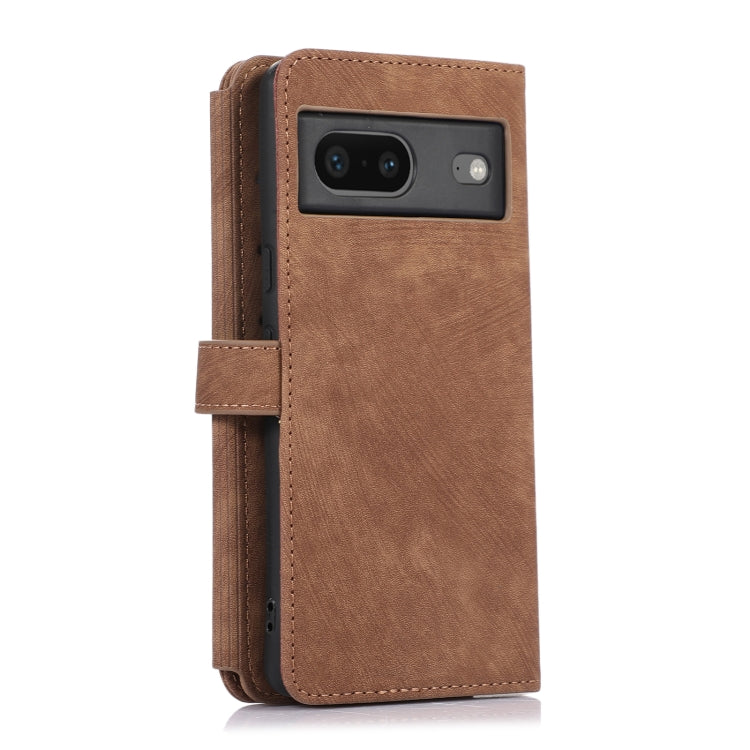 For Google Pixel 7 Dream 9-Card Wallet Zipper Bag Leather Phone Case(Brown)