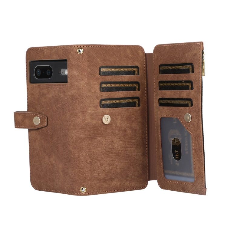 For Google Pixel 7 Dream 9-Card Wallet Zipper Bag Leather Phone Case(Brown)