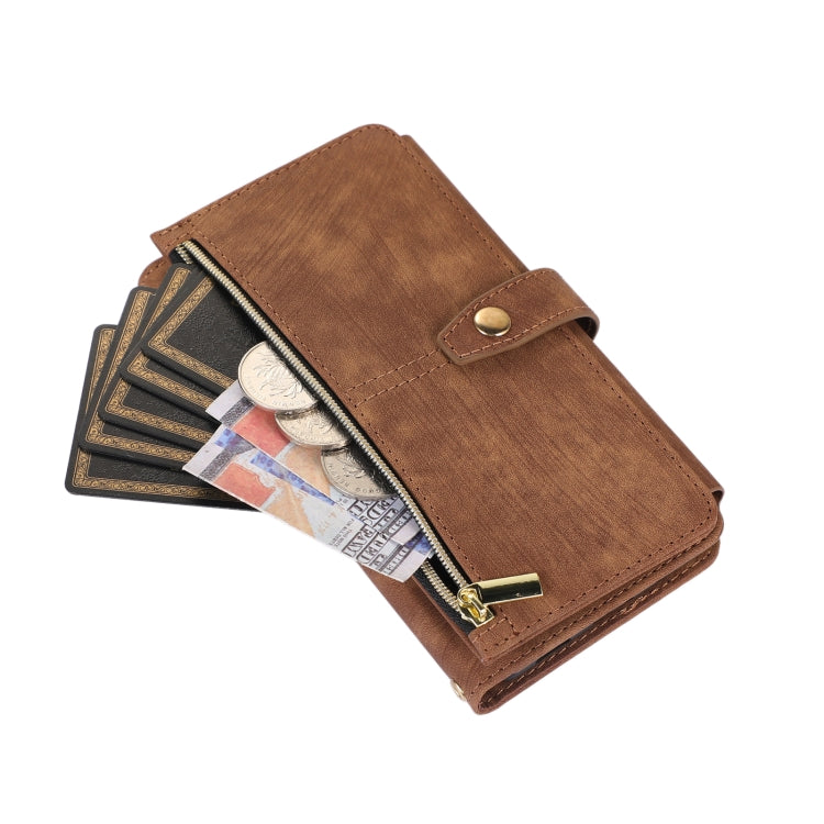 For Google Pixel 7 Dream 9-Card Wallet Zipper Bag Leather Phone Case(Brown)