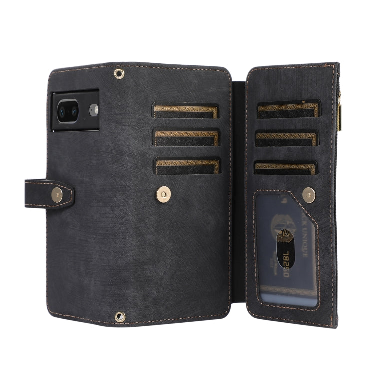For Google Pixel 7 Dream 9-Card Wallet Zipper Bag Leather Phone Case(Black)