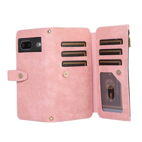 For Google Pixel 7 Dream 9-Card Wallet Zipper Bag Leather Phone Case(Pink)