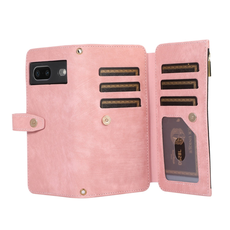 For Google Pixel 7 Dream 9-Card Wallet Zipper Bag Leather Phone Case(Pink)