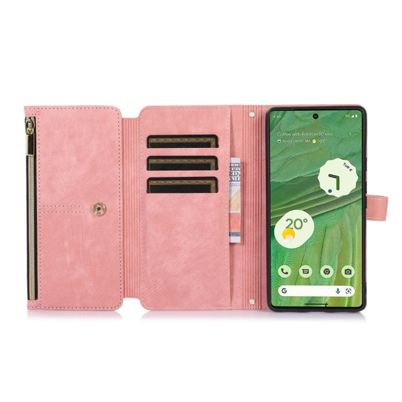 For Google Pixel 7 Dream 9-Card Wallet Zipper Bag Leather Phone Case(Pink)