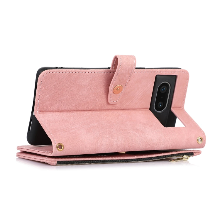 For Google Pixel 7 Dream 9-Card Wallet Zipper Bag Leather Phone Case(Pink)