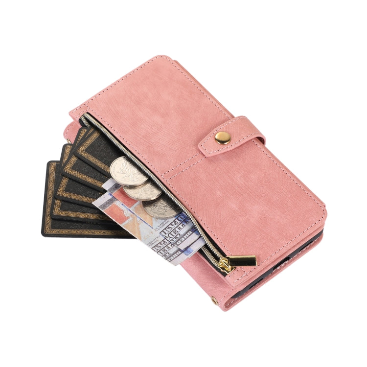For Google Pixel 7 Dream 9-Card Wallet Zipper Bag Leather Phone Case(Pink)