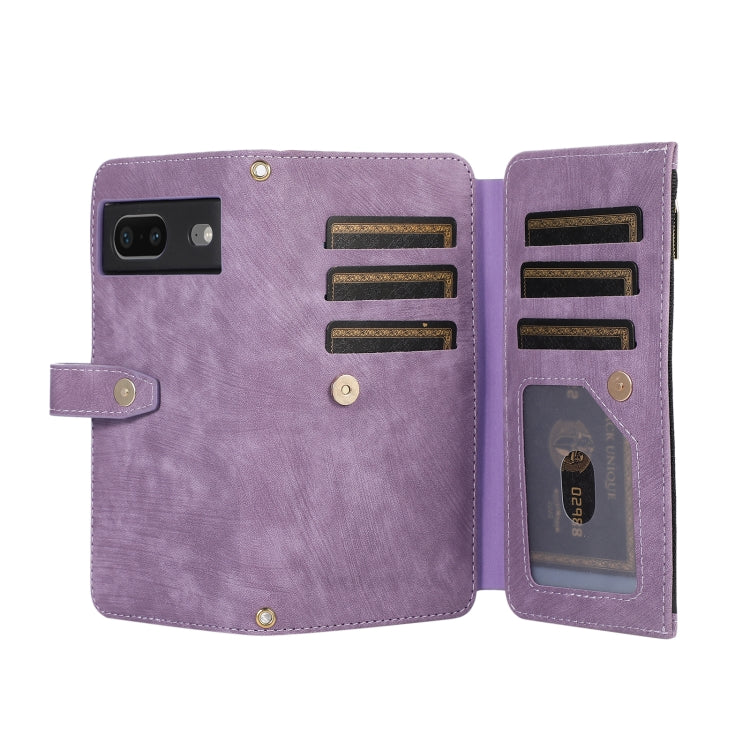 For Google Pixel 7 Dream 9-Card Wallet Zipper Bag Leather Phone Case(Purple)