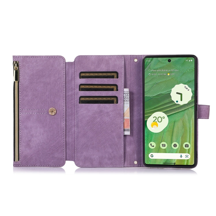 For Google Pixel 7 Dream 9-Card Wallet Zipper Bag Leather Phone Case(Purple)