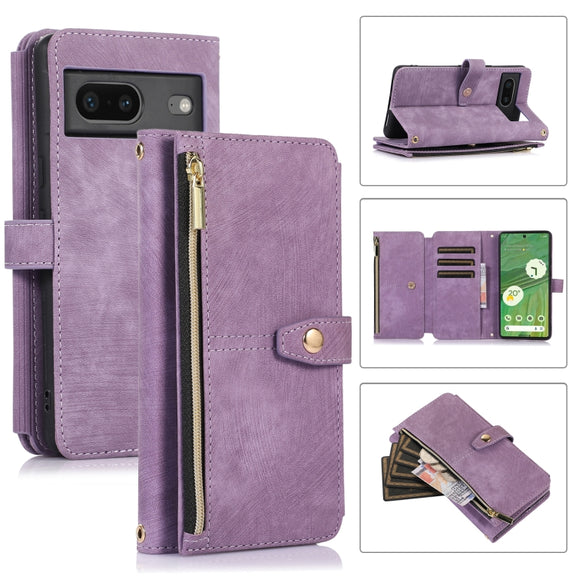 For Google Pixel 7 Dream 9-Card Wallet Zipper Bag Leather Phone Case(Purple)