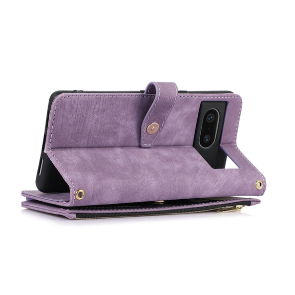 For Google Pixel 7 Dream 9-Card Wallet Zipper Bag Leather Phone Case(Purple)