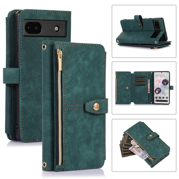 For Google Pixel 6a Dream 9-Card Wallet Zipper Bag Leather Phone Case(Green)