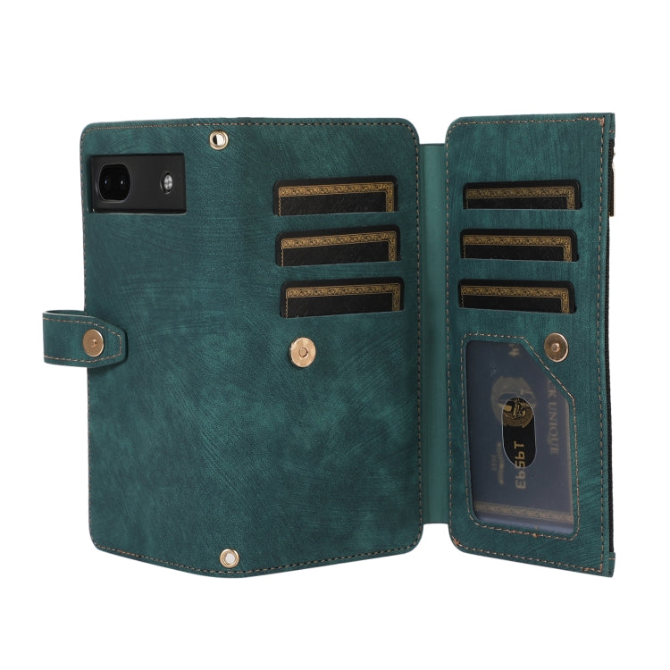 For Google Pixel 6a Dream 9-Card Wallet Zipper Bag Leather Phone Case(Green)