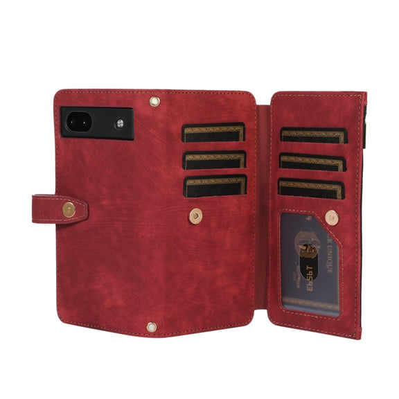 For Google Pixel 6a Dream 9-Card Wallet Zipper Bag Leather Phone Case(Red)