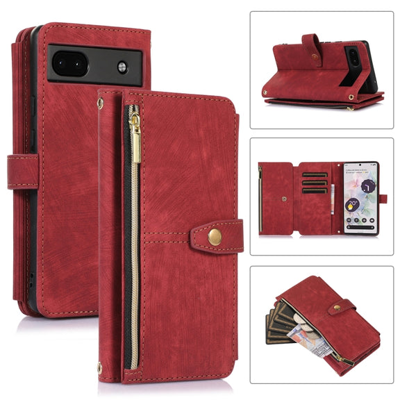 For Google Pixel 6a Dream 9-Card Wallet Zipper Bag Leather Phone Case(Red)