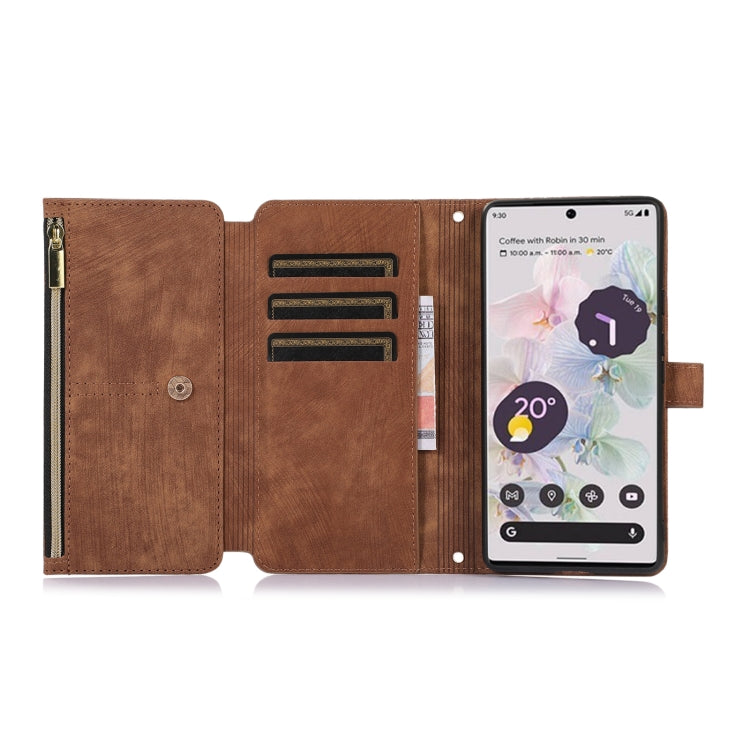 For Google Pixel 6a Dream 9-Card Wallet Zipper Bag Leather Phone Case(Brown)