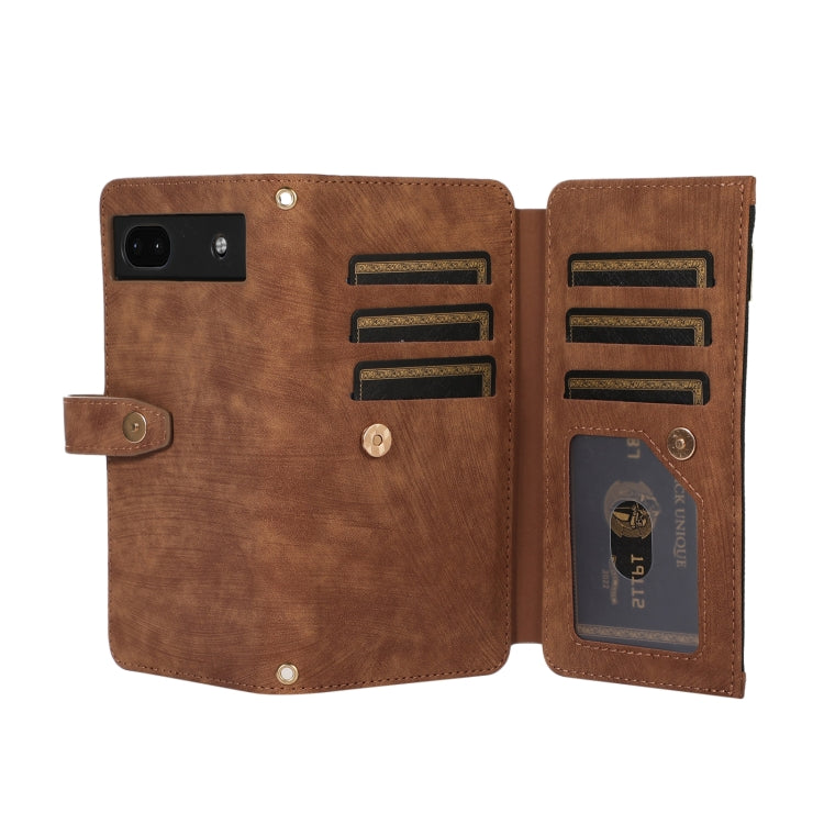 For Google Pixel 6a Dream 9-Card Wallet Zipper Bag Leather Phone Case(Brown)