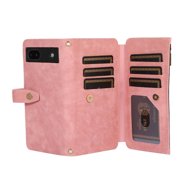 For Google Pixel 6a Dream 9-Card Wallet Zipper Bag Leather Phone Case(Pink)