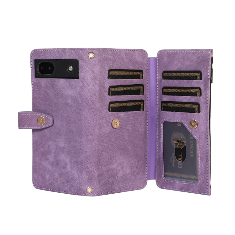 For Google Pixel 6a Dream 9-Card Wallet Zipper Bag Leather Phone Case(Purple)