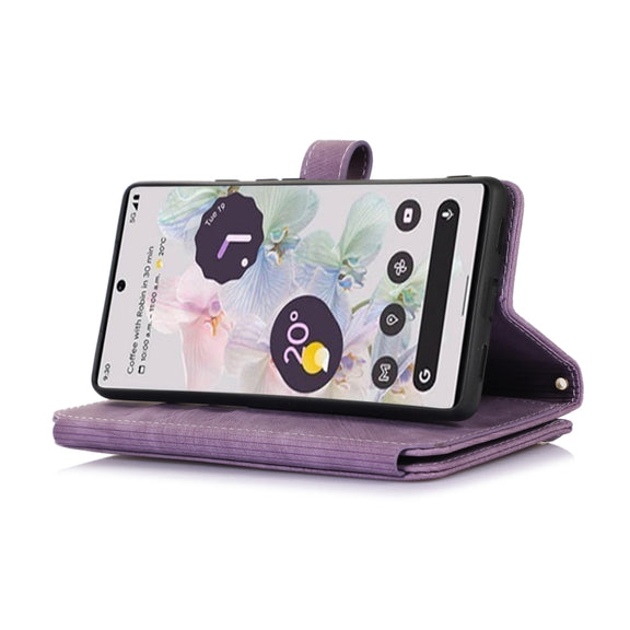 For Google Pixel 6a Dream 9-Card Wallet Zipper Bag Leather Phone Case(Purple)