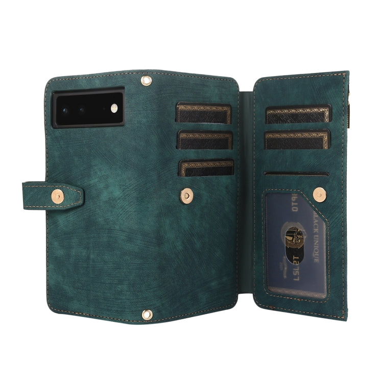 For Google Pixel 6 Dream 9-Card Wallet Zipper Bag Leather Phone Case(Green)