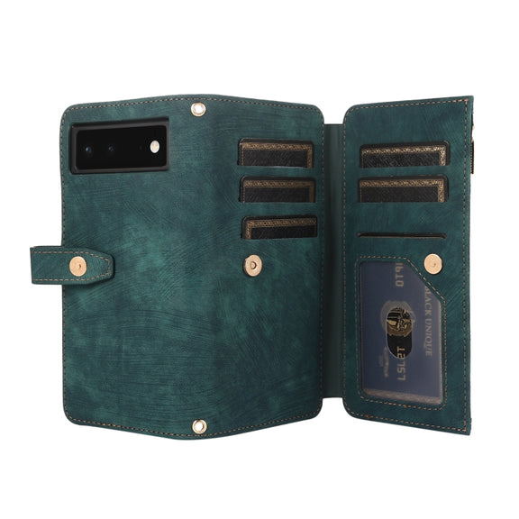 For Google Pixel 6 Dream 9-Card Wallet Zipper Bag Leather Phone Case(Green)
