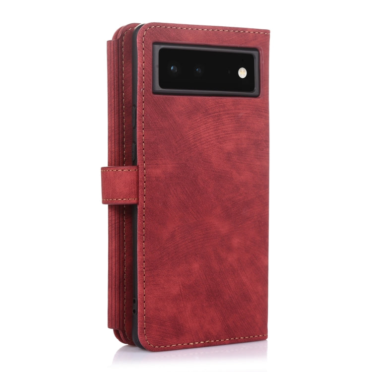 For Google Pixel 6 Dream 9-Card Wallet Zipper Bag Leather Phone Case(Red)