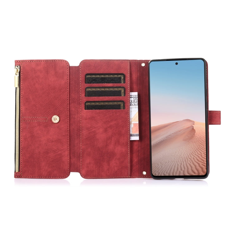 For Google Pixel 6 Dream 9-Card Wallet Zipper Bag Leather Phone Case(Red)