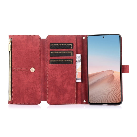 For Google Pixel 6 Dream 9-Card Wallet Zipper Bag Leather Phone Case(Red)