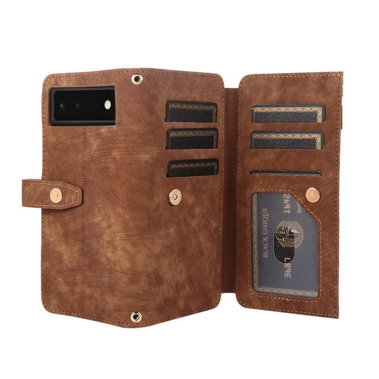For Google Pixel 6 Dream 9-Card Wallet Zipper Bag Leather Phone Case(Brown)
