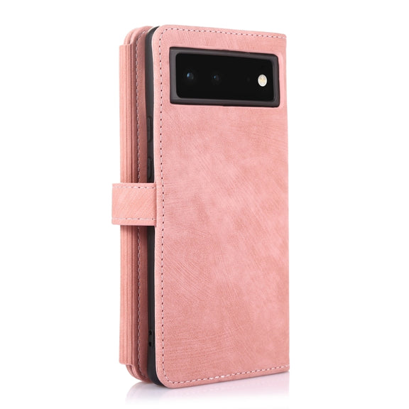 For Google Pixel 6 Dream 9-Card Wallet Zipper Bag Leather Phone Case(Pink)