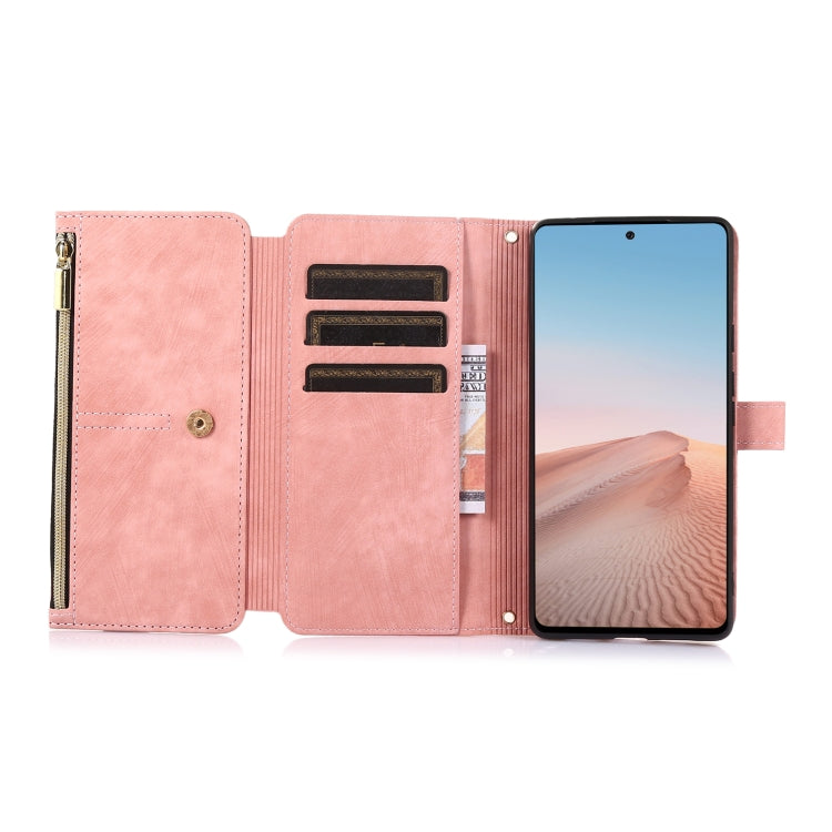 For Google Pixel 6 Dream 9-Card Wallet Zipper Bag Leather Phone Case(Pink)