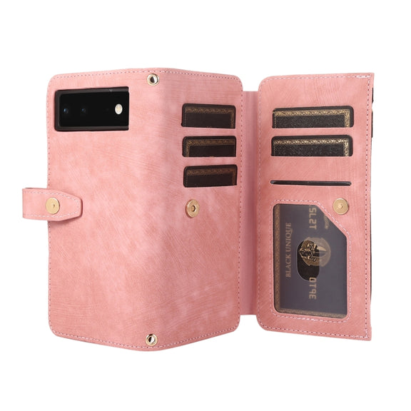 For Google Pixel 6 Dream 9-Card Wallet Zipper Bag Leather Phone Case(Pink)