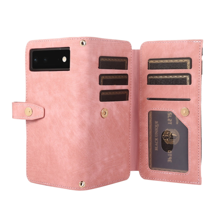 For Google Pixel 6 Dream 9-Card Wallet Zipper Bag Leather Phone Case(Pink)