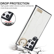 For Samsung Galaxy S22 Ultra Non-slip Full Coverage Ring PU Phone Case with Wristband(White)