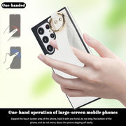 For Samsung Galaxy S22 Ultra Non-slip Full Coverage Ring PU Phone Case with Wristband(White)