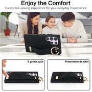 For Samsung Galaxy S23 Ultra Non-slip Full Coverage Ring PU Phone Case with Wristband(Black)