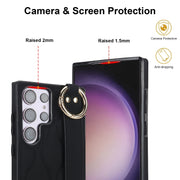 For Samsung Galaxy S23 Ultra Non-slip Full Coverage Ring PU Phone Case with Wristband(Black)
