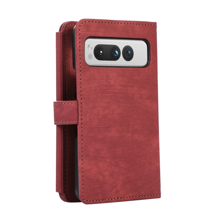 For Google Pixel Fold Dream 9-Card Wallet Zipper Bag Leather Phone Case(Red)
