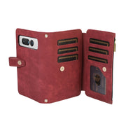 For Google Pixel Fold Dream 9-Card Wallet Zipper Bag Leather Phone Case(Red)
