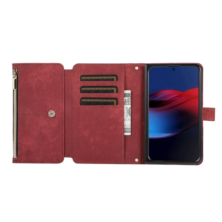 For Google Pixel Fold Dream 9-Card Wallet Zipper Bag Leather Phone Case(Red)