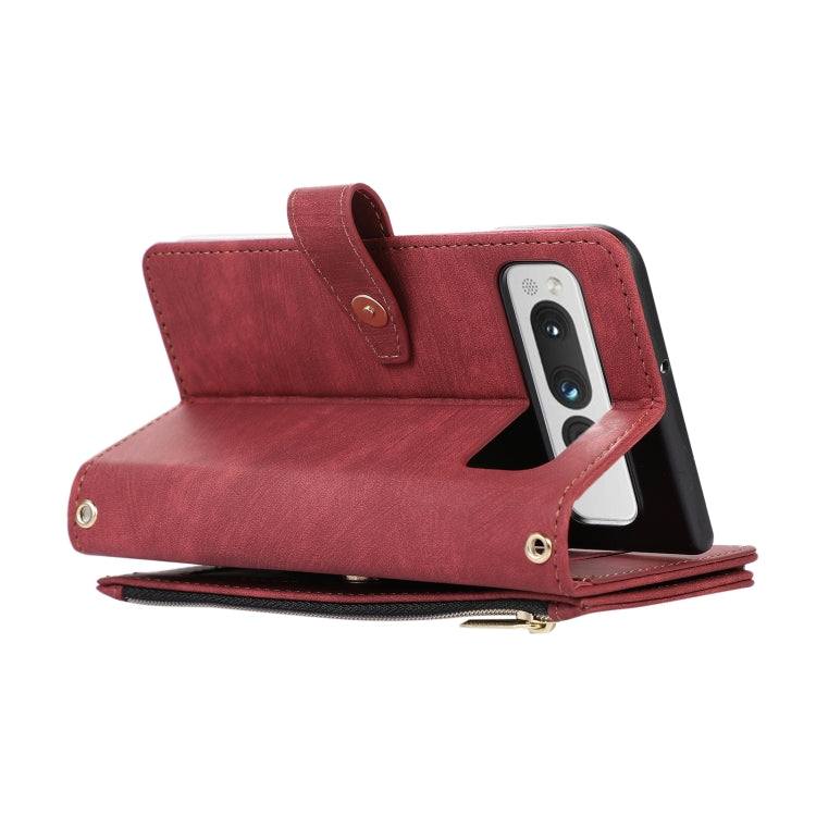 For Google Pixel Fold Dream 9-Card Wallet Zipper Bag Leather Phone Case(Red)