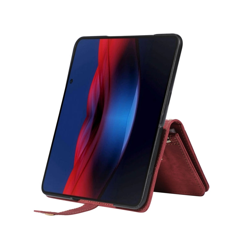 For Google Pixel Fold Dream 9-Card Wallet Zipper Bag Leather Phone Case(Red)