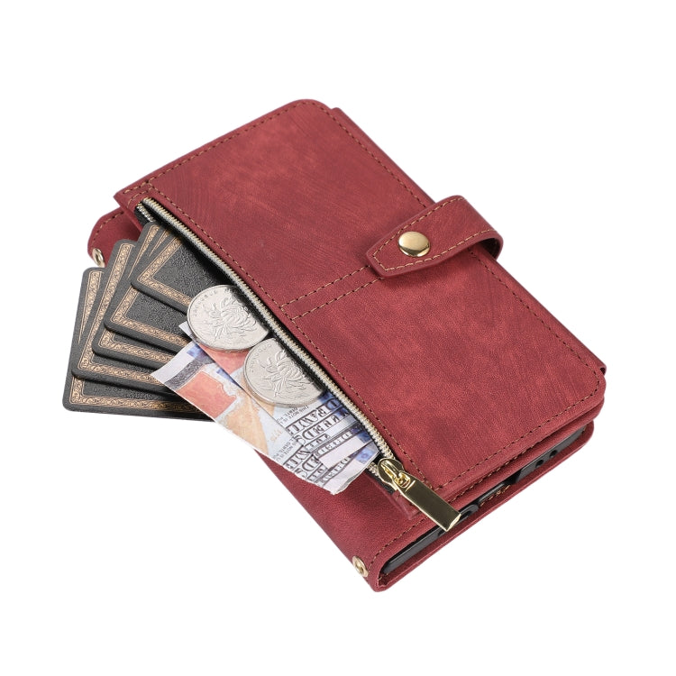 For Google Pixel Fold Dream 9-Card Wallet Zipper Bag Leather Phone Case(Red)