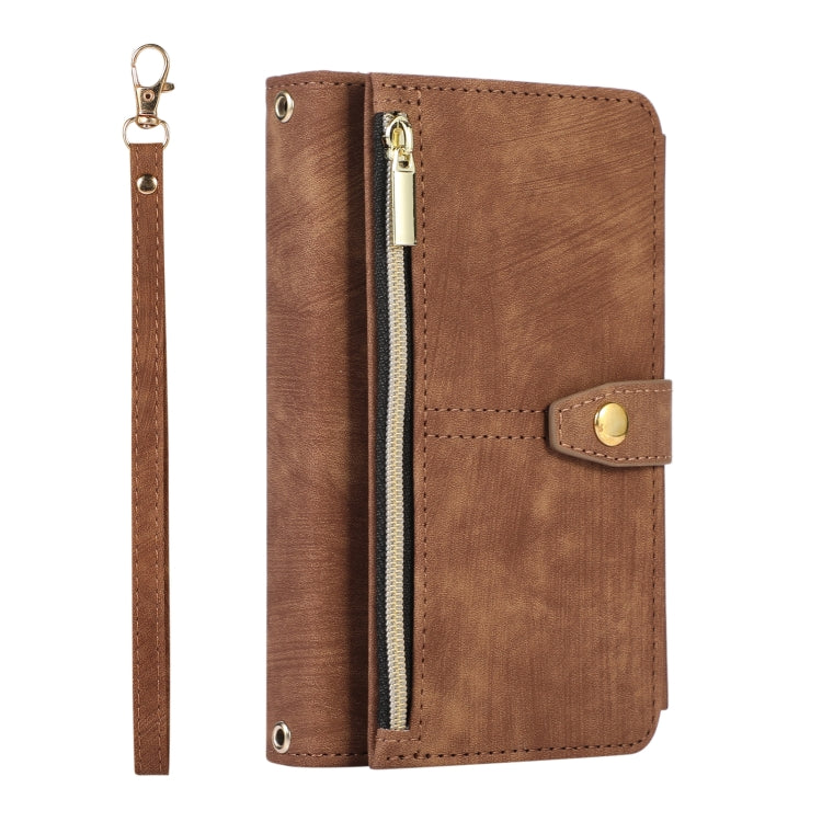 For Google Pixel Fold Dream 9-Card Wallet Zipper Bag Leather Phone Case(Brown)