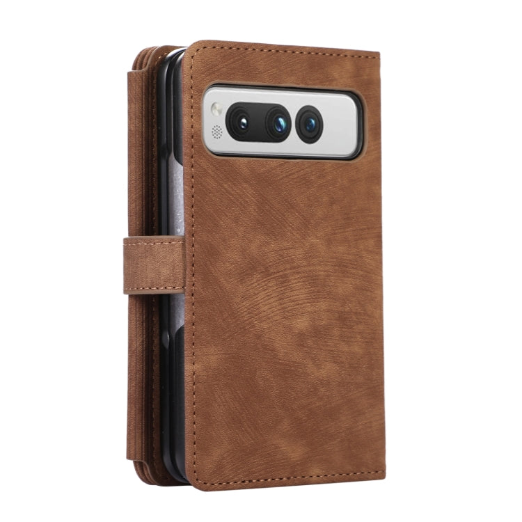 For Google Pixel Fold Dream 9-Card Wallet Zipper Bag Leather Phone Case(Brown)