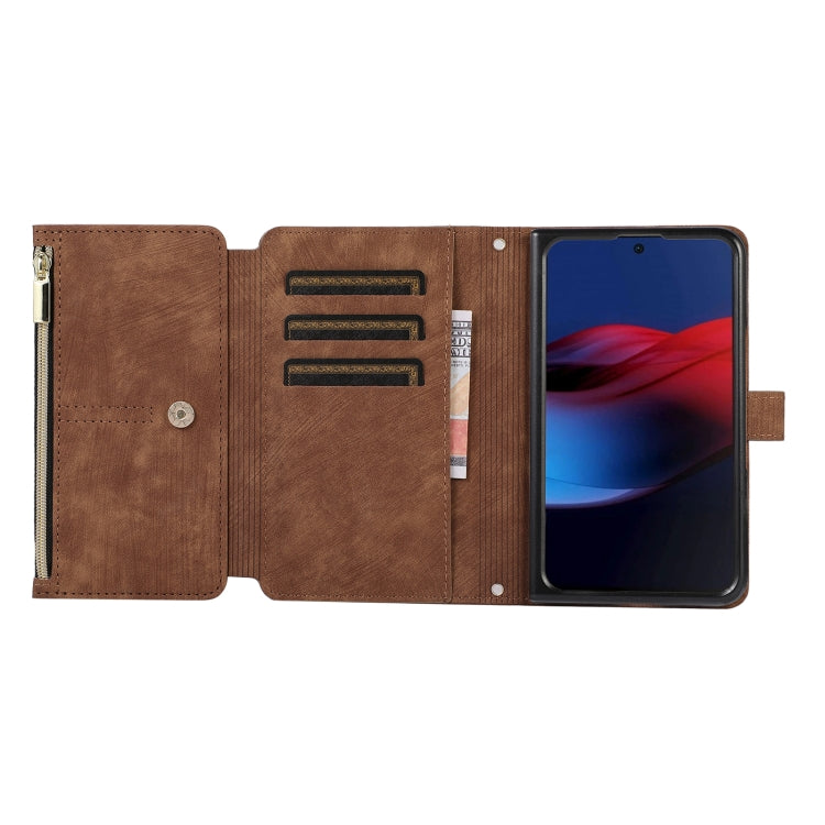 For Google Pixel Fold Dream 9-Card Wallet Zipper Bag Leather Phone Case(Brown)