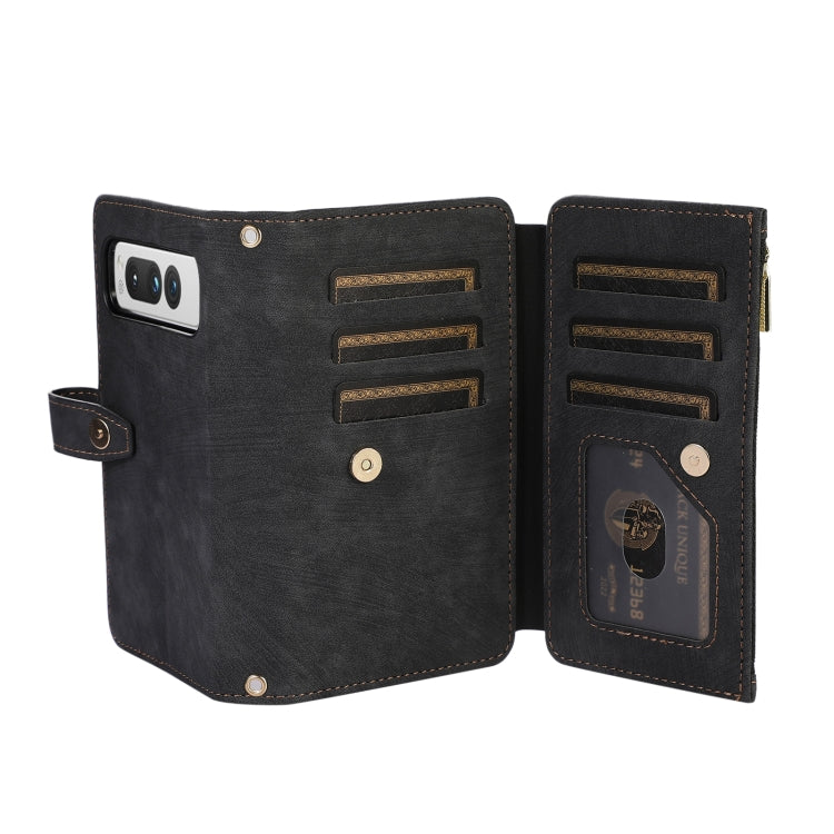 For Google Pixel Fold Dream 9-Card Wallet Zipper Bag Leather Phone Case(Black)