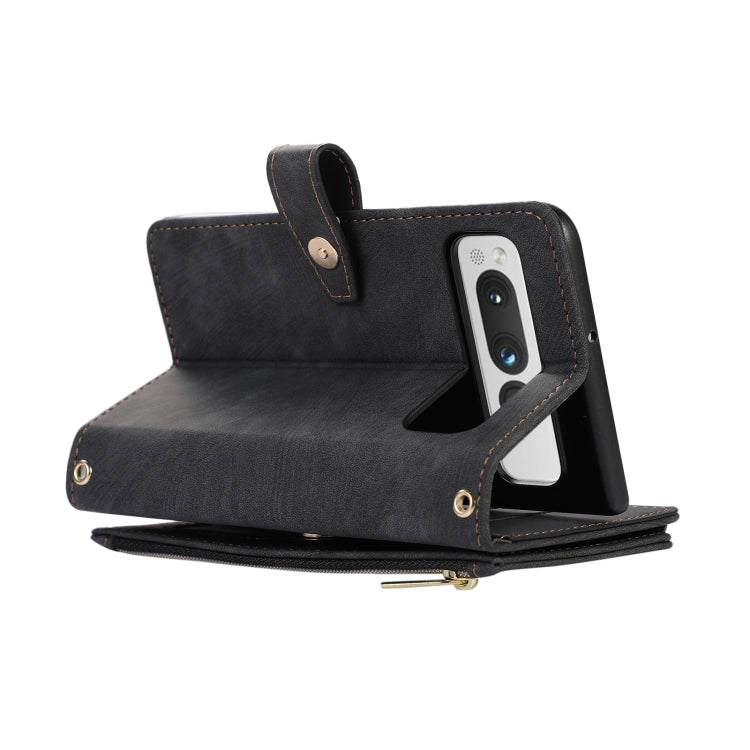 For Google Pixel Fold Dream 9-Card Wallet Zipper Bag Leather Phone Case(Black)